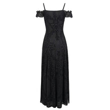 Load image into Gallery viewer, ESKT036 sexy ladies horizontal neck high slit gothic party slip dress black