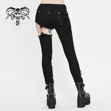 Load image into Gallery viewer, PT121 Punk asymmetrical spliced broken hole women worn out pants with chains