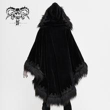 Load image into Gallery viewer, CA019 Gothic fashion women winter warm velvet fur hood black loose cloak