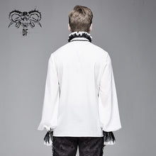 Load image into Gallery viewer, SHT04102 punk wedding Gothic embroidered long sleeve chiffon white men shirt with necktie