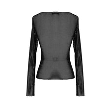 Load image into Gallery viewer, TT135 punk skeleton palm leather embroidery fetish sexy women round collar mesh T-shirt