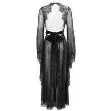 Load image into Gallery viewer, ESX004 see through flared sleeve lace black long night dress sexy lingerie
