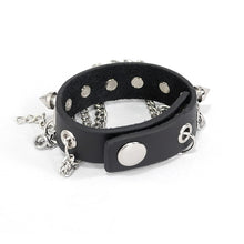 Load image into Gallery viewer, AS078 punk women adjusted size spiked leather bracelet with chains