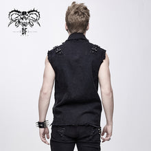 Load image into Gallery viewer, WT045 Summer worn out metallic bullet clip black punk rock sleeveless men shirts