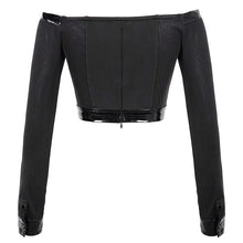 Load image into Gallery viewer, TT144 Military punk off shoulder long sleeve t-shirt