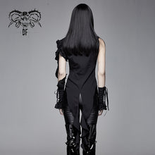 Load image into Gallery viewer, SHT04001 Summer Gothic black women twining ruffled lace sleeves swallowtail chiffon blouse