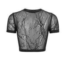 Load image into Gallery viewer, TT194 Cracked mesh leather spliced women's short sleeves top