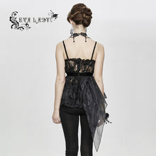 Load image into Gallery viewer, ECST003 Asymmetric embroidered organza hem velvet belt sexy women lace camisole