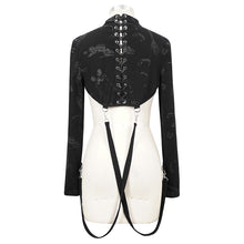Load image into Gallery viewer, CA024 punk women black bone printed knitted shawl with straps