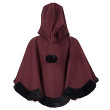 Load image into Gallery viewer, CA02802 wine double sided woolen contrast color shawl with fur