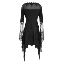 Load image into Gallery viewer, ESKT029 party horn sleeves off shoulder dark fringe stretchy knitted sexy ladies lace dress