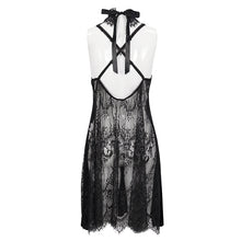 Load image into Gallery viewer, ESX005 Semi-sheer velvet backless halter lace dress sexy lingerie with straps