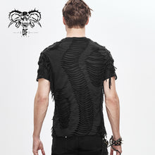 Load image into Gallery viewer, TT138 punk darkness tattered striped summer men short-sleeved T-shirt