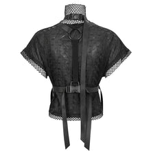 Load image into Gallery viewer, TT230 Cyberpunk black mesh Turtleneck Short Sleeve Women's T-Shirt
