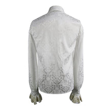 Load image into Gallery viewer, SHT030 Gold embroidered bow tie ruffled sleeves jacquard white gothic men shirts