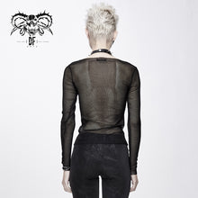 Load image into Gallery viewer, TT135 punk skeleton palm leather embroidery fetish sexy women round collar mesh T-shirt