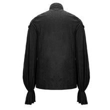 Load image into Gallery viewer, SHT04801 steampunk puff sleeve dark grain jacquard cotton and linen men black shirts