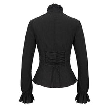 Load image into Gallery viewer, SHT07601 Autumn 3D appliqued shoulder lace stand collar striped black gothic women blouse
