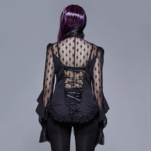 Load image into Gallery viewer, ESHT005 See through diamond pattern lace sexy ladies gothic chiffon blouse with beaded flower