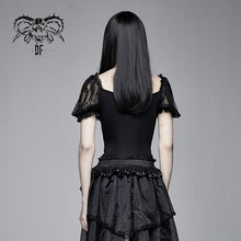 Load image into Gallery viewer, TT120 sexy women summer gothic vertical flower lace bubble sleeves Modal T-shirt