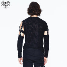 Load image into Gallery viewer, TT097 daily punk leather spliced irregular detachable sleeve lace up men T-shirt
