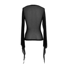 Load image into Gallery viewer, TT124 Gothic Snake flocking printed horn sleeve sexy ladies mesh T-shirt