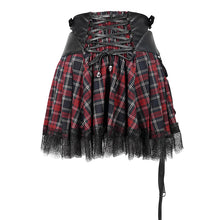 Load image into Gallery viewer, SKT110 Daily black and red young girls punk lace up Scottish plaid Tartan skirts with bag