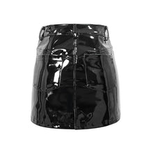 Load image into Gallery viewer, SKT118 Summer fetish sexy women zipper up stretchy glazed leather punk skinny short straight skirt