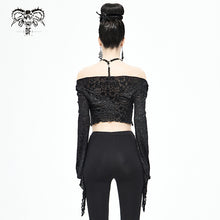 Load image into Gallery viewer, TT155 off the shoulder twisted neck short silver-ironed burnt velvet T-shirt