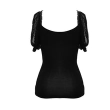 Load image into Gallery viewer, TT120 sexy women summer gothic vertical flower lace bubble sleeves Modal T-shirt