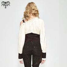 Load image into Gallery viewer, SHT035 Vintage asymmetrical creamy white steampunk sexy ladies halterneck slim blouse
