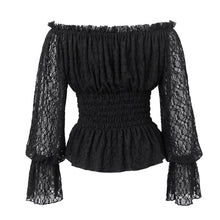 Load image into Gallery viewer, TT15101 gothic daily life off shoulder elastic waist lantern sleeve lace sexy women t-shirt