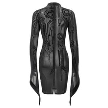 Load image into Gallery viewer, SKT104 Circuit diagram flocking printed flared sleeve dress