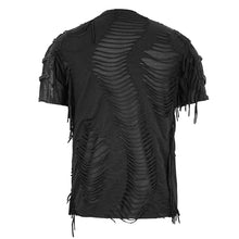 Load image into Gallery viewer, TT138 punk darkness tattered striped summer men short-sleeved T-shirt