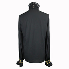 Load image into Gallery viewer, SHT02301 Men Gothic black and gold embroidered lace sleeves bow tie chiffon shirts