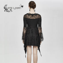 Load image into Gallery viewer, ESKT029 party horn sleeves off shoulder dark fringe stretchy knitted sexy ladies lace dress