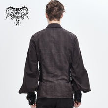 Load image into Gallery viewer, SHT046 Western fashion Autumn Steampunk brown striped shirts with fake belt