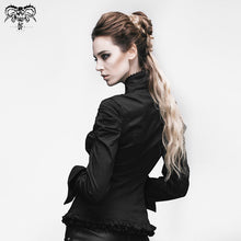 Load image into Gallery viewer, SHT004 Women small collar pleated sleeves everyday wear black elastic blouse with bead pins