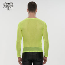 Load image into Gallery viewer, TT19803 fluorescent color Diamond-shaped net basic style long sleeves men t-shirts