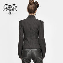 Load image into Gallery viewer, SHT053 Black and coffee Steampunk striped low collar bare breast sexy women blouse