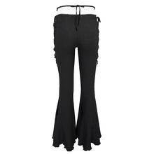 Load image into Gallery viewer, EPT008 hollow out sexy girls black bell-bottoms pants with lace and diamond
