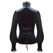 Load image into Gallery viewer, SHT074 Gothic high neck black and red blouse