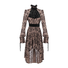 Load image into Gallery viewer, SKT09802 everyday apricot Queen see through printed long sleeves velvet belted dress with tie