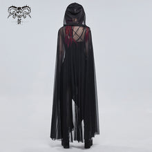 Load image into Gallery viewer, CA030 women hooded transparent long mesh punk cape