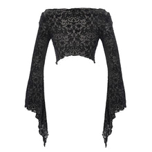 Load image into Gallery viewer, TT155 off the shoulder twisted neck short silver-ironed burnt velvet T-shirt