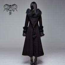 Load image into Gallery viewer, CT12601 winter sexy women black Gothic double-faced woolen hooded long coat with fur