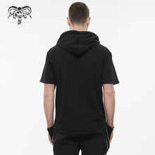 Load image into Gallery viewer, TT210 black men short sleeves shoulder string loose Hoodie