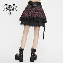 Load image into Gallery viewer, SKT110 Daily black and red young girls punk lace up Scottish plaid Tartan skirts with bag