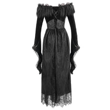 Load image into Gallery viewer, SKT120 Gothic off shoulder lace pleated sexy women formal long dress with fur collar