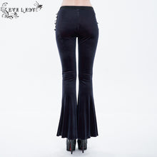 Load image into Gallery viewer, EPT007 New arrival cutout crotch black and red sexy women velvet flared pants with lace